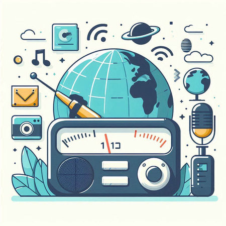 Vector illustration of retro radio set. Flat style design. Radio equipment.のイラスト素材