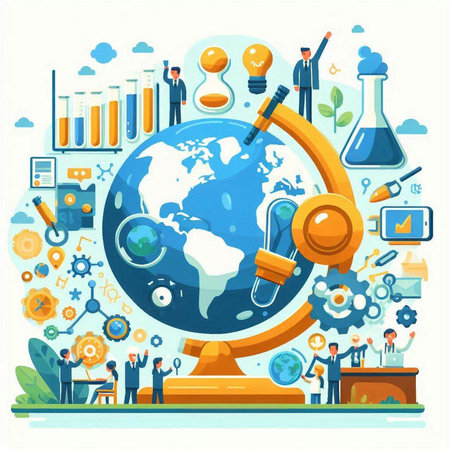 Flat design vector illustration concept of global education, research and development.のイラスト素材