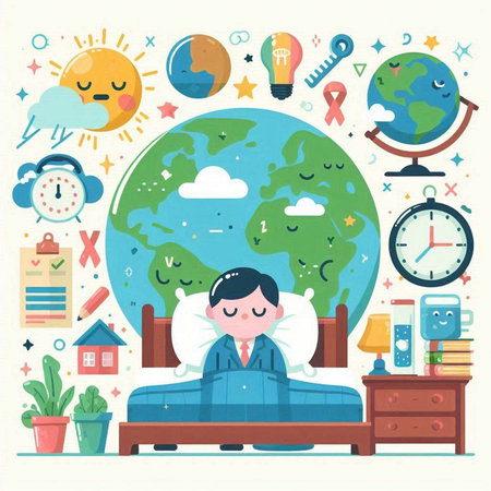 Vector illustration of a boy dreaming about the future. Boy dreams of becoming a doctor.のイラスト素材