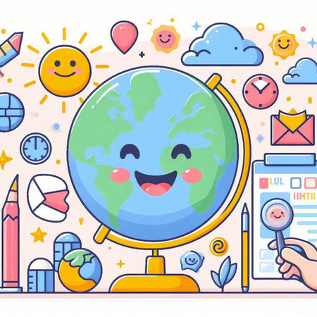 Cute kawaii world globe character. Vector flat cartoon illustrationのイラスト素材