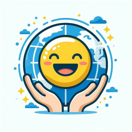 Vector illustration of smiley emoticon with hands. Flat design.のイラスト素材