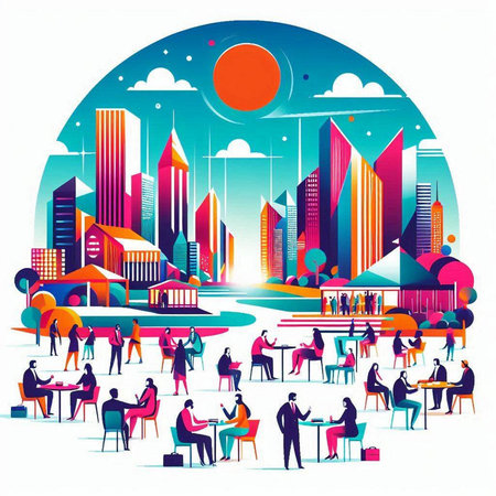 Business people meeting in the city. Business concept. Vector illustration.のイラスト素材