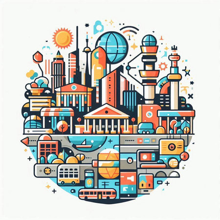 Cityscape. Vector illustration in thin line style for web and print.のイラスト素材