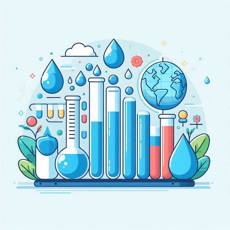 Vector illustration of science and chemistry concept. Flat line style design.のイラスト素材