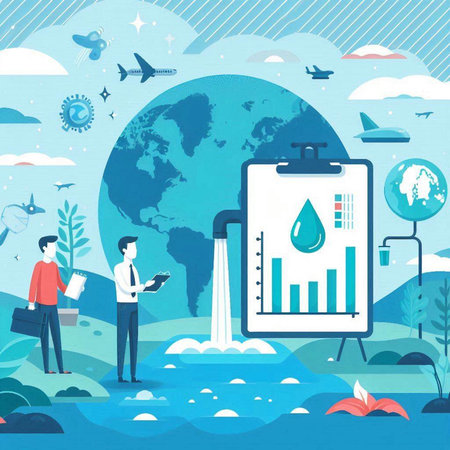 Flat design vector illustration concept of global water pollution, environment, climate change.のイラスト素材