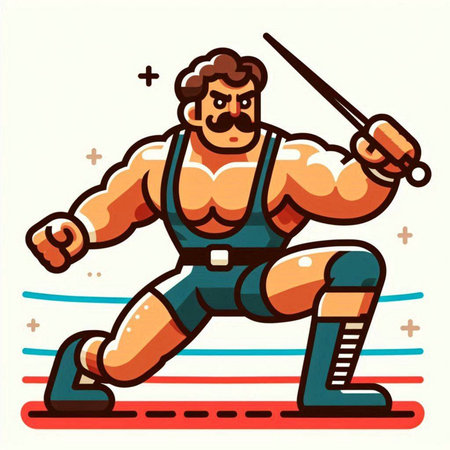 Vector illustration of a strong man in sportswear holding a swordのイラスト素材