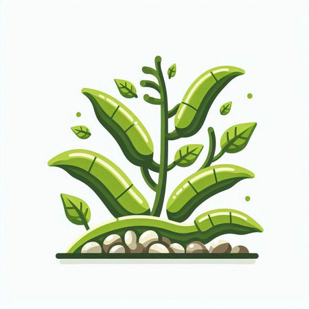 Illustration of a green plant with leaves on a white background.のイラスト素材