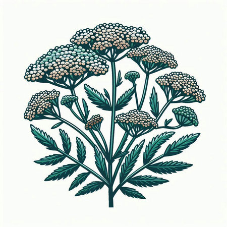 Achillea millefolium, medicinal plant. Hand drawn botanical vector illustration.のイラスト素材