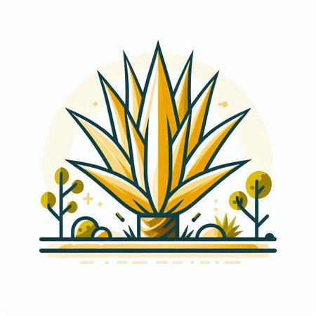 Aloe vera plant. Vector illustration in flat line style.のイラスト素材
