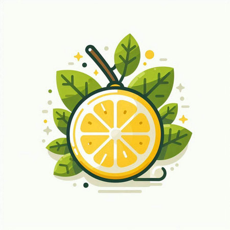 Lemon with leaves flat icon isolated on white background. Vector illustration.のイラスト素材