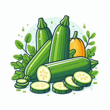 Zucchini and zucchini slices on white background. Vector illustration.のイラスト素材