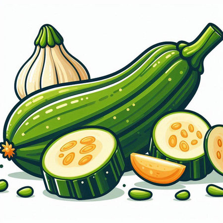 Illustration of fresh zucchini on a white background - vectorのイラスト素材