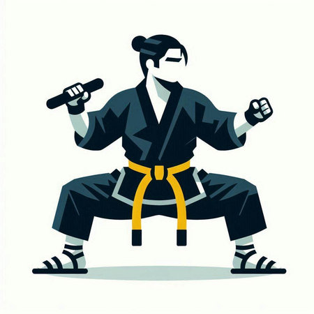 Kendo fighter in kimono vector illustration. Japanese martial art.のイラスト素材