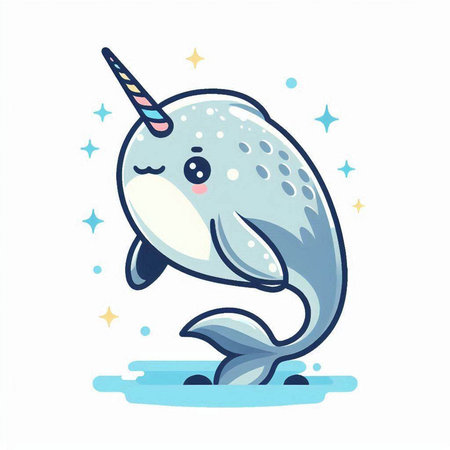 Cute cartoon narwhal with unicorn horn. Vector illustration.のイラスト素材