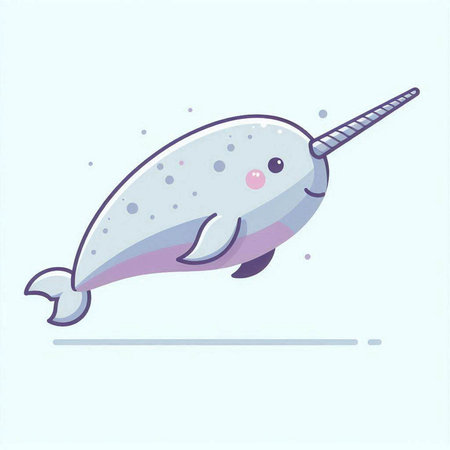 Cute cartoon narwhal. Vector illustration in a flat style.のイラスト素材