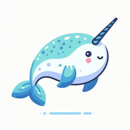 Cute cartoon narwhal. Vector illustration in flat style.のイラスト素材