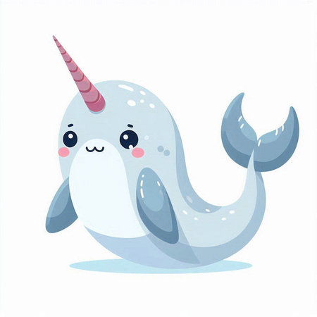 Cute cartoon narwhal isolated on white background. Vector illustration.のイラスト素材