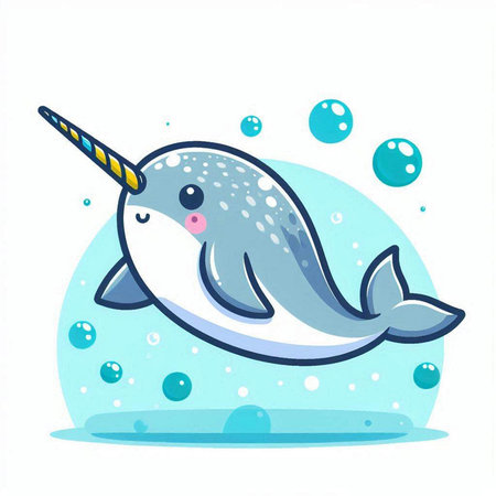 Cute cartoon narwhal in the sea. Vector illustration.のイラスト素材