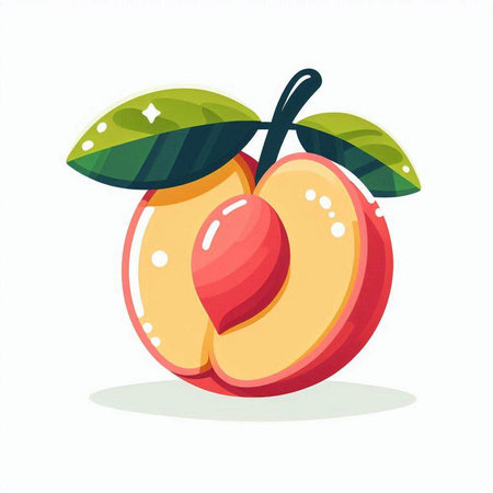 Peach fruit isolated on white background. Vector illustration in cartoon style.のイラスト素材