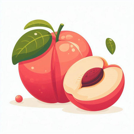 Peach fruit isolated on white background. Vector illustration in flat style.のイラスト素材