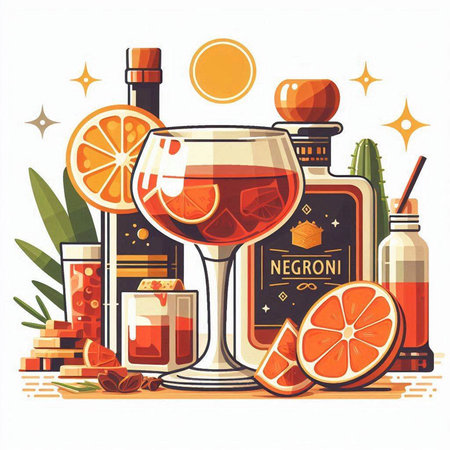 Alcoholic drinks set. Cocktail, gin, rum, brandy, gin, grapefruit, rum. Vector illustrationのイラスト素材
