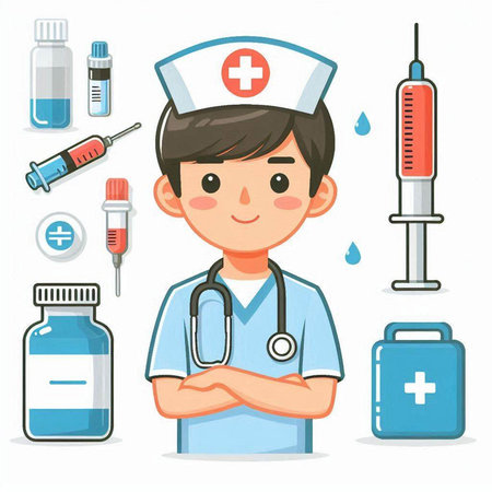 Nurse and medical icons set. Vector illustration in cartoon style.のイラスト素材
