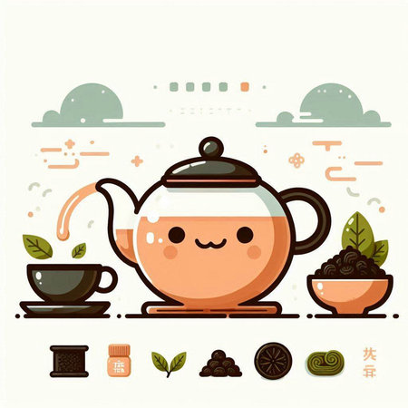 Cute tea set. Vector illustration in flat style. Tea time.のイラスト素材
