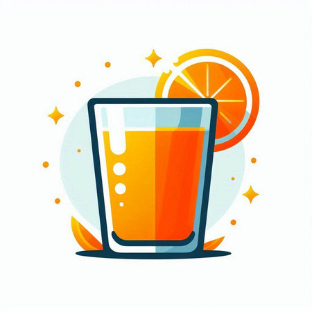 Orange juice in a glass with slice of orange. Vector illustration.のイラスト素材