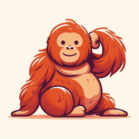 Illustration of a cute cartoon orangutan on white background.のイラスト素材
