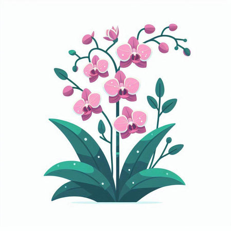 Beautiful pink orchid flowers in flat style. Vector illustration.のイラスト素材