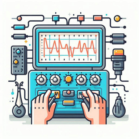 Electrocardiogram monitoring. Vector illustration in thin line style.のイラスト素材
