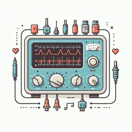 Vector illustration of electrocardiogram in flat line style. Electrical equipment.のイラスト素材