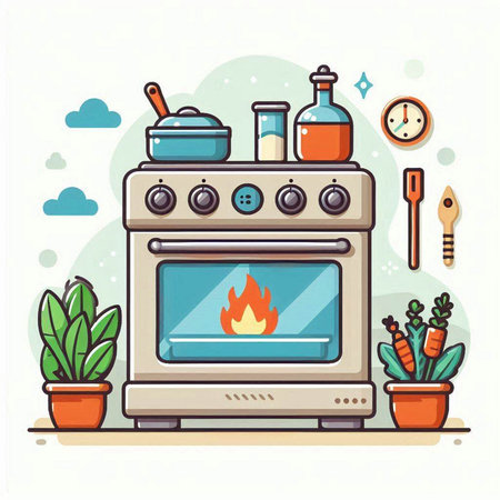 Kitchen electric stove. Vector illustration in flat style. Kitchen equipment.のイラスト素材