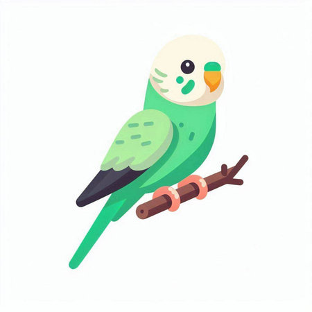 Cute green parakeet sitting on a branch. Vector illustration.のイラスト素材