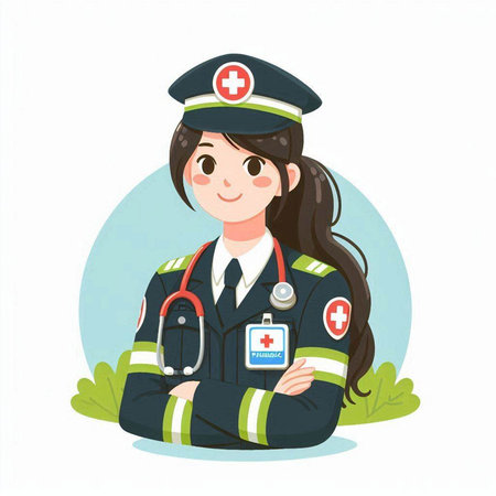 Female nurse in uniform with stethoscope. Vector illustration in cartoon style.のイラスト素材