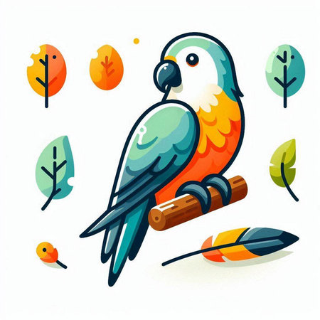Parrot sitting on a branch in the forest. Vector illustration.のイラスト素材