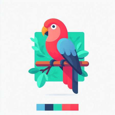 Colorful parrot on the branch. Vector illustration in flat styleのイラスト素材