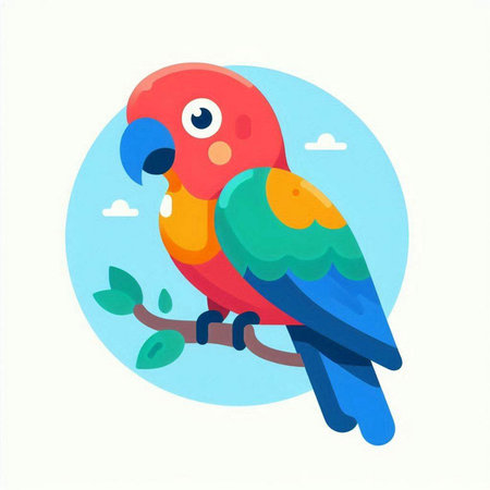 Parrot on a branch. Colorful vector illustration in flat style.のイラスト素材