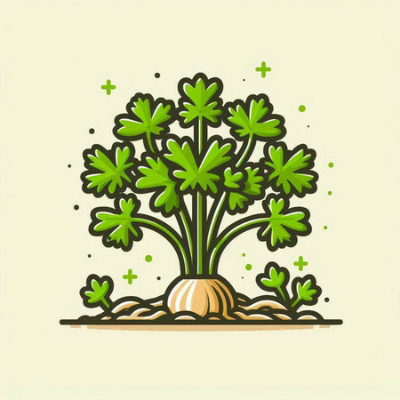 Celery tree with roots and leaves in cartoon style. Vector illustration.のイラスト素材