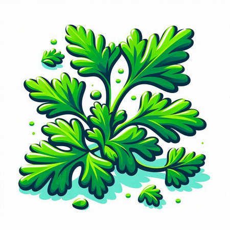 Illustration of a bunch of green parsley on a white backgroundのイラスト素材