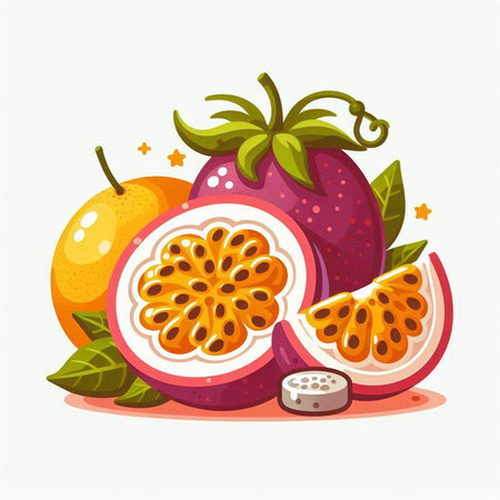 Passion fruit vector illustration. Cartoon passion fruit isolated on white background.のイラスト素材