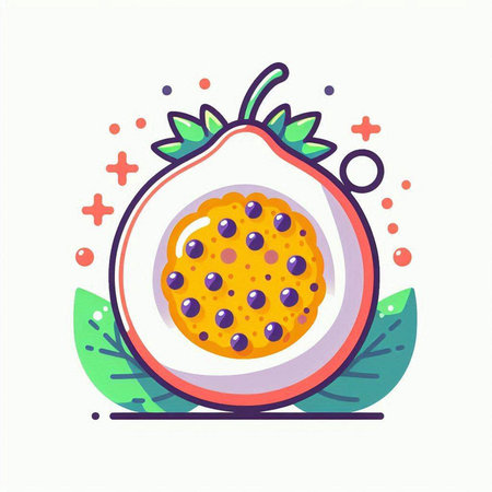 Passion fruit vector illustration. Exotic tropical fruit in flat style.のイラスト素材