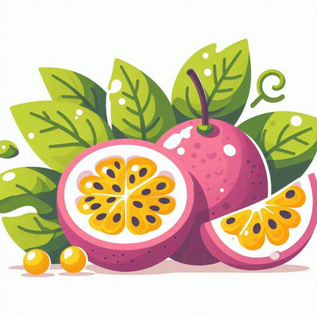 Passion fruit on white background. Vector illustration for your design.のイラスト素材