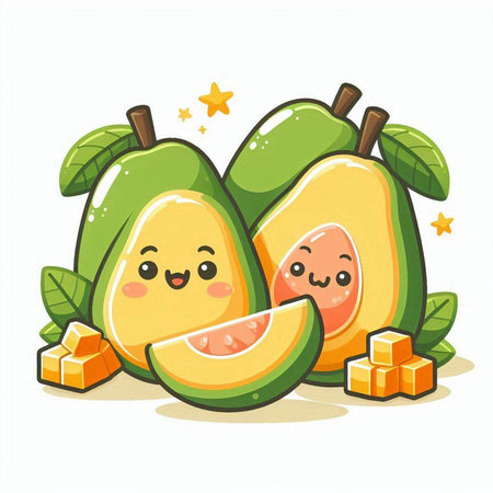 Mango fruit character cartoon vector illustration. Mango fruit character.のイラスト素材