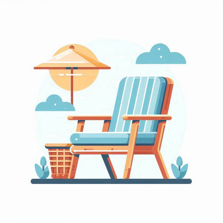 Vector illustration of a cozy garden with a chair and a table.のイラスト素材