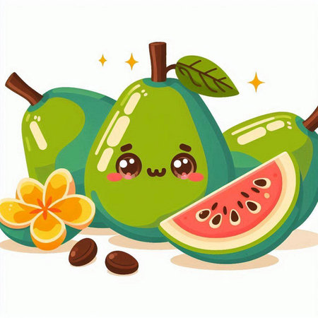 Illustration of papaya fruit on white background. Vector illustration.のイラスト素材