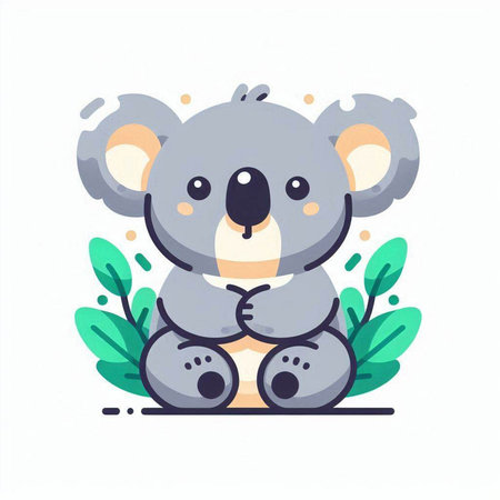 Cute koala sitting on the green leaves. Vector illustration.のイラスト素材