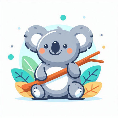 Cute koala sitting on a tree branch. Vector illustration.のイラスト素材