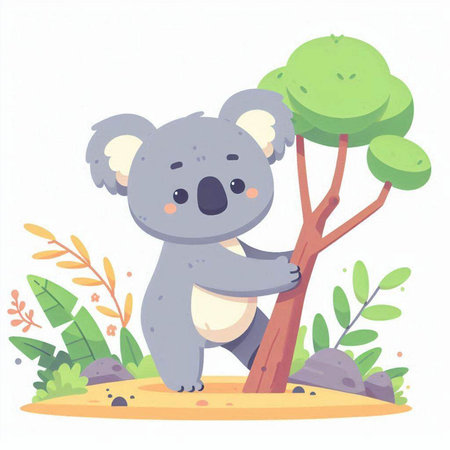 Cute koala standing on the tree. Vector cartoon illustration.のイラスト素材