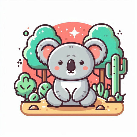 Cute koala in the jungle. Vector illustration in cartoon style.のイラスト素材